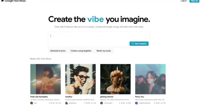Page d accueil de Google Flow Music, studio de creation musicale par conversation